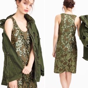 J. Crew Olive Sequin Cotton Shift Dress